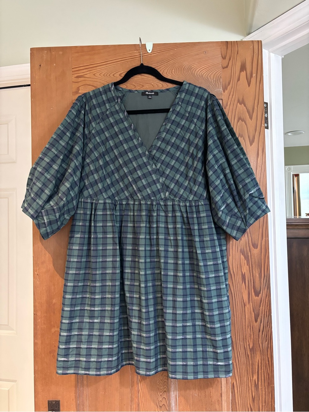 Madewell Blue and Green Plaid Marianna Dress Size  Large